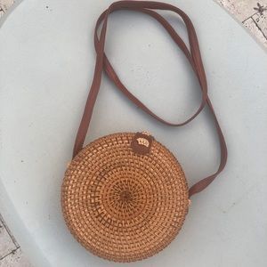 Woven Rattan purse with faux leather strap